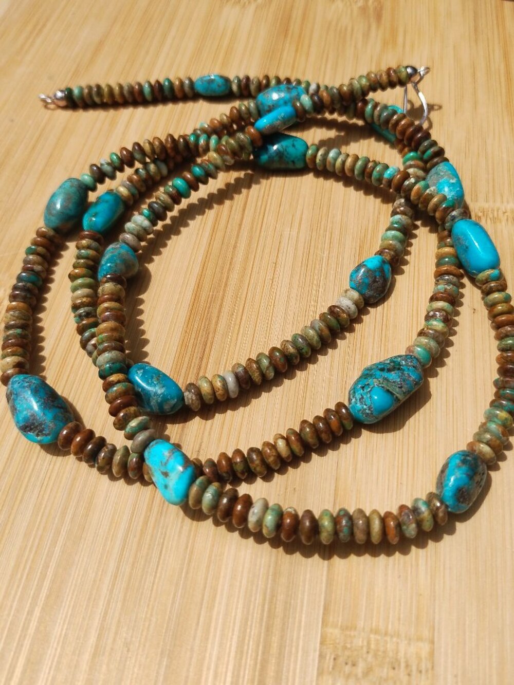 Jay King DTR green and blue Turquoise nugget necklace 925 Sterling Silver 43"